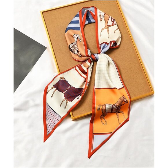 Women's Steed Orange Red Fashion Oblique Angle Silk Neck Scarf Printed Scarves - Picture 6 of 6